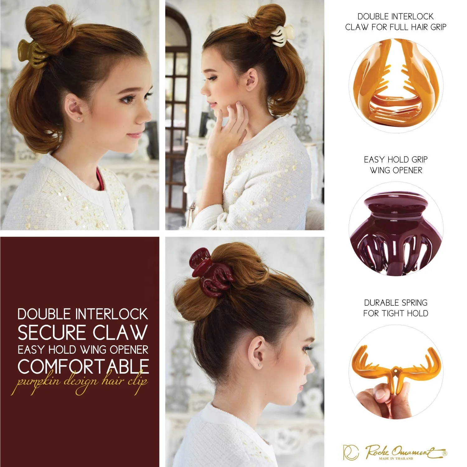 Finestyle Womens Hair Pumpkin Interlocking Teeth No Slip Grip Strong Solid Ladies Beauty Accessory Classic Clamp Jaw Claw Clip