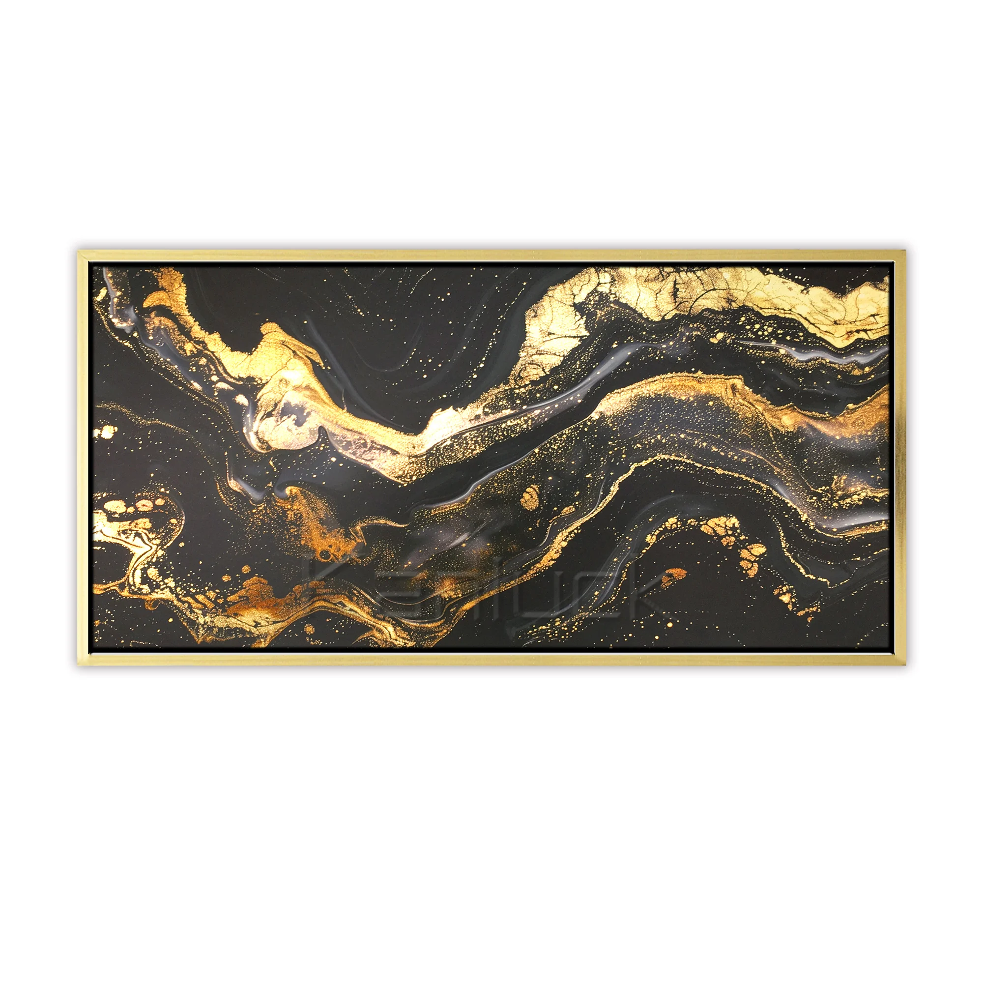 Black Abstract Large Canvas Art With Frame Wall Art Print With Gold Foil