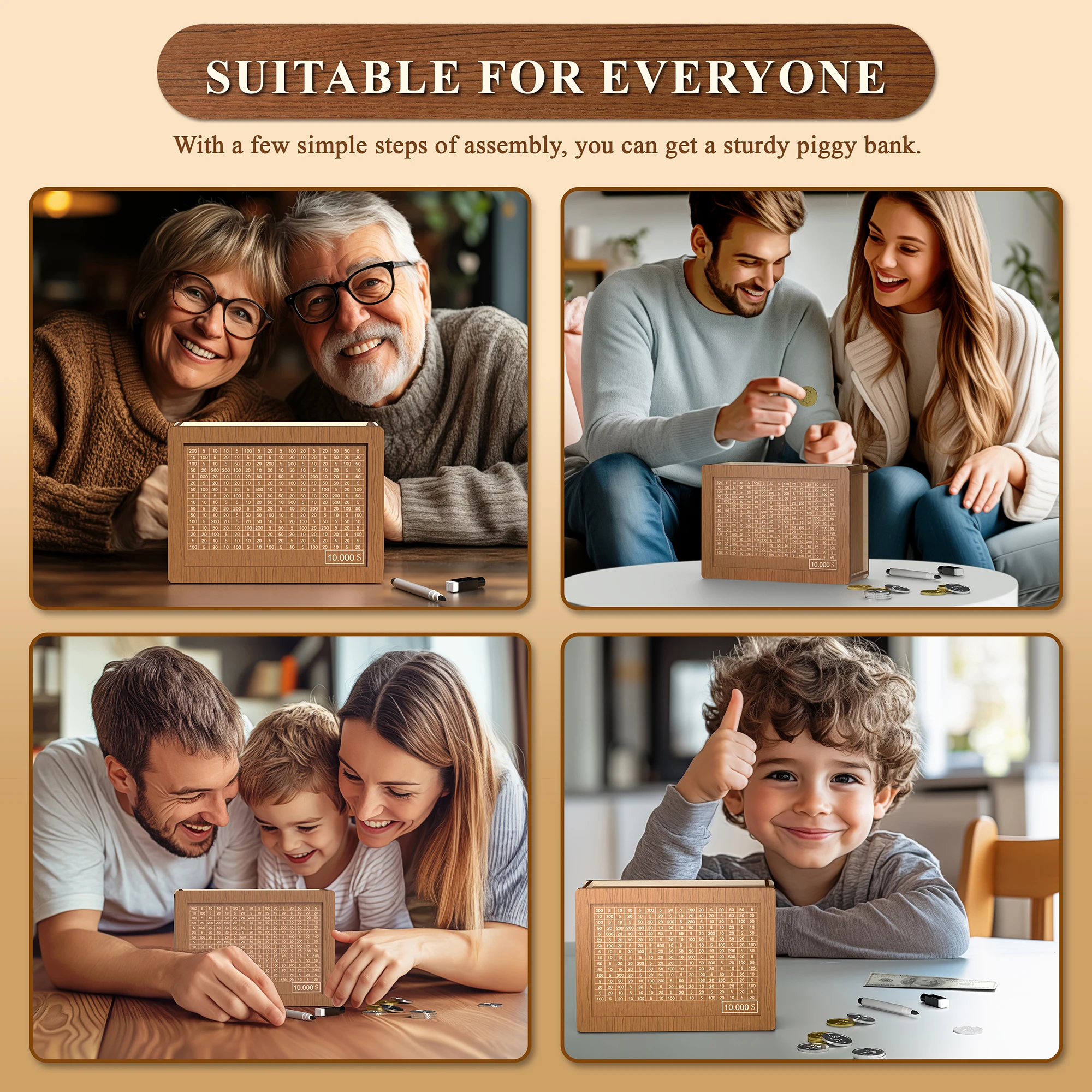 High quality Reusable Wooden Digital Money Saving Box for Kids and Adults