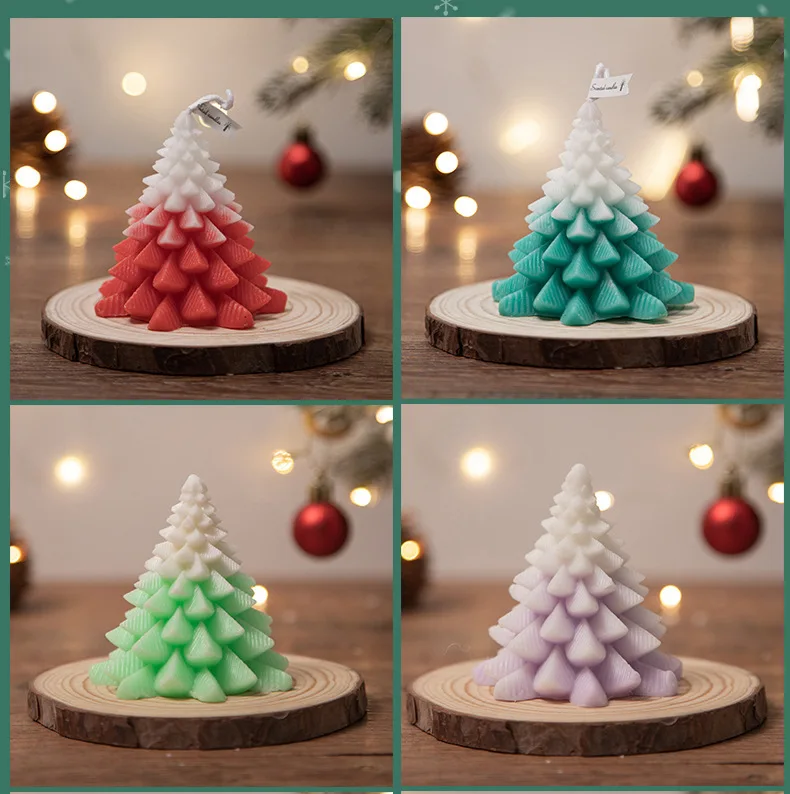 Festive ambience Multi-color Christmas Tree modeling Plant essential oil Smokeless natural soy wax scented candle