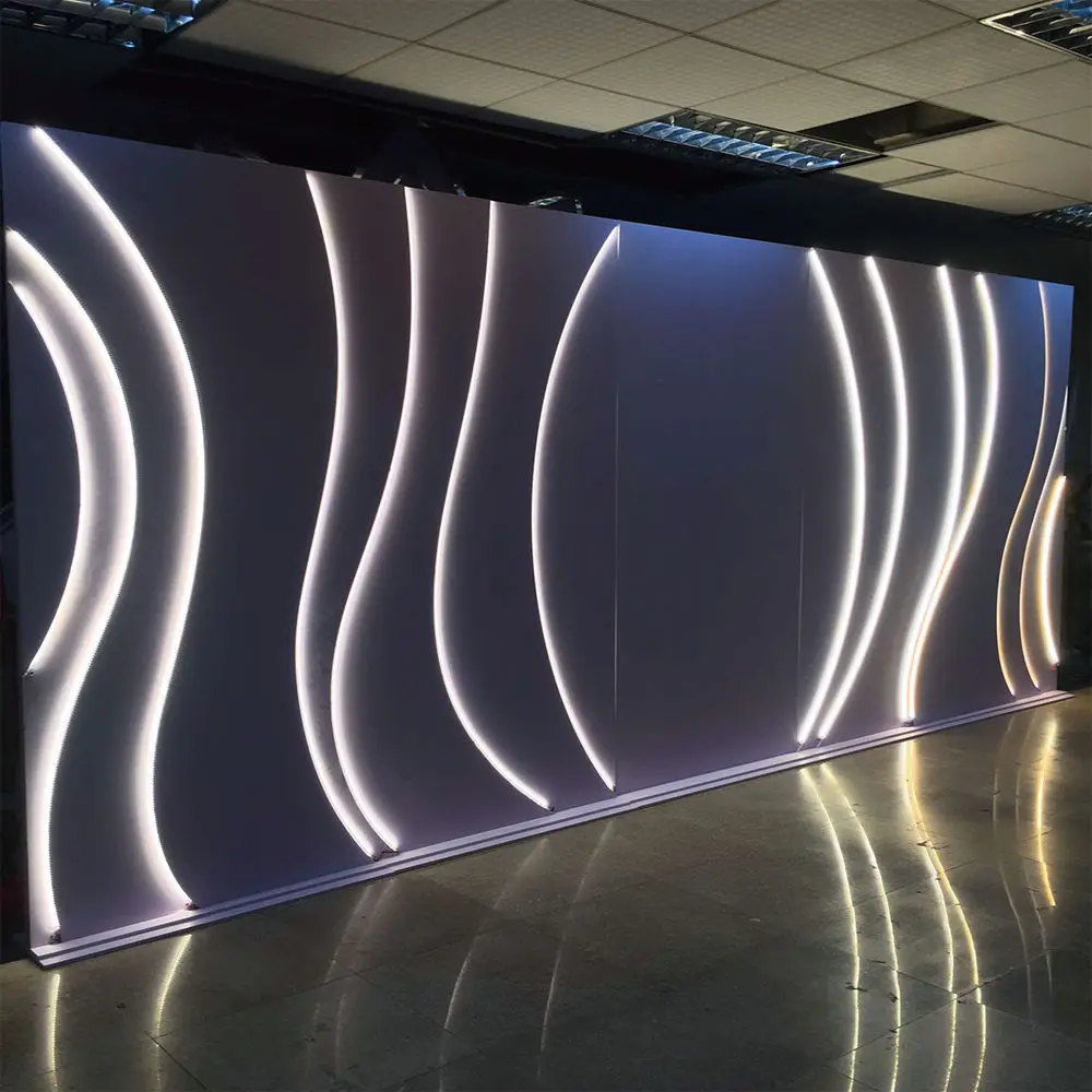 Modern Custom PVC Acrylic White Ripple Baby Shower Birthday Party Backdrop with Led Lights for Wedding Event Stage Decoration