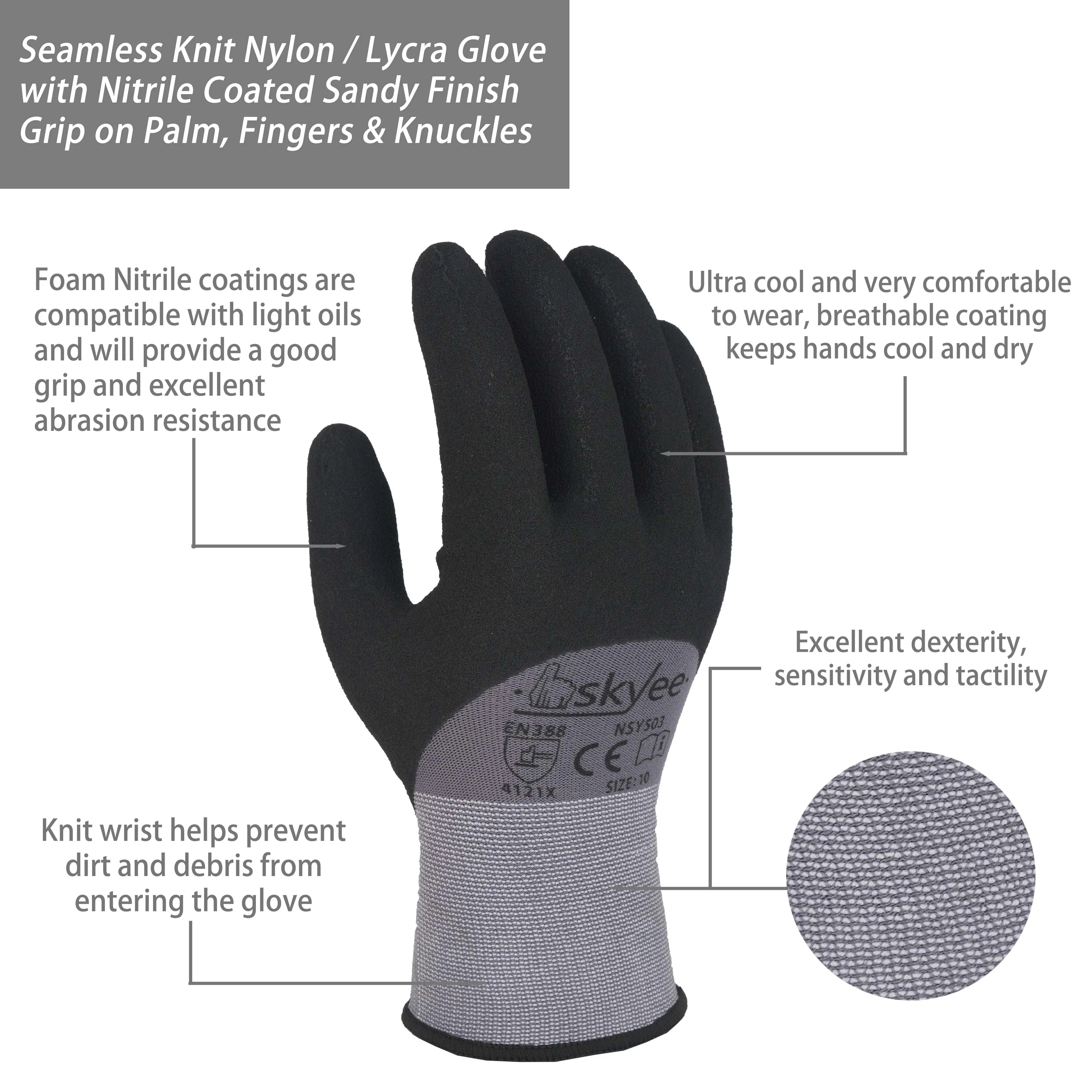 SKYEE customized oil resistant full nitrile coated waterproof work gloves safety nylon nitrile dipped gloves for manufact