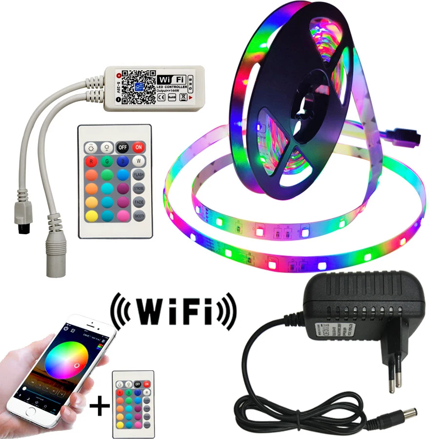 Led Strip Light 2835 SMD RGB Tape 5M 10M 15M 20M DC12V 3528 Flexible RGB LED Stripe Ribbon Diode +24Key Controller+ Adapter EU