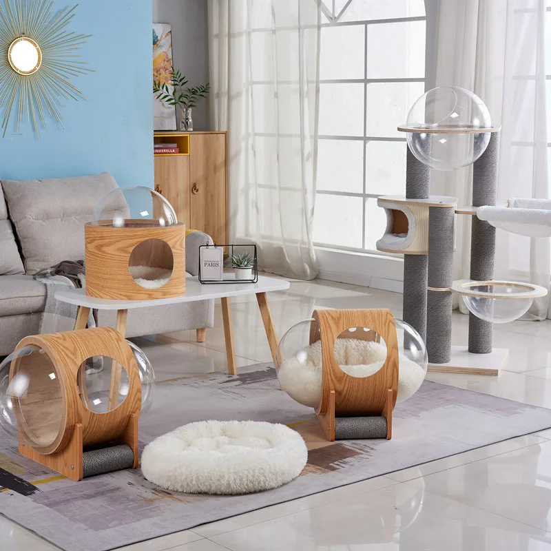 Acrylic transparent pet house space wooden starry sky ufo winter warm pet house cats and dogs four seasons Cat Bed with Mat Gift