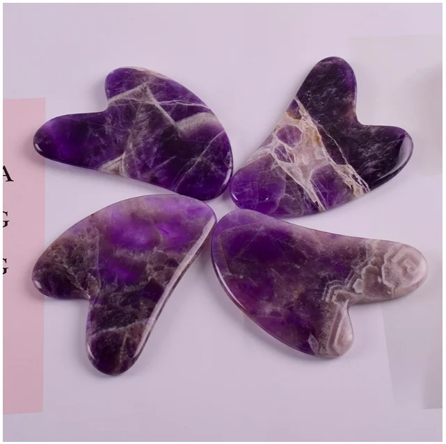 100% real natural massage heart amethyst gua sha stone