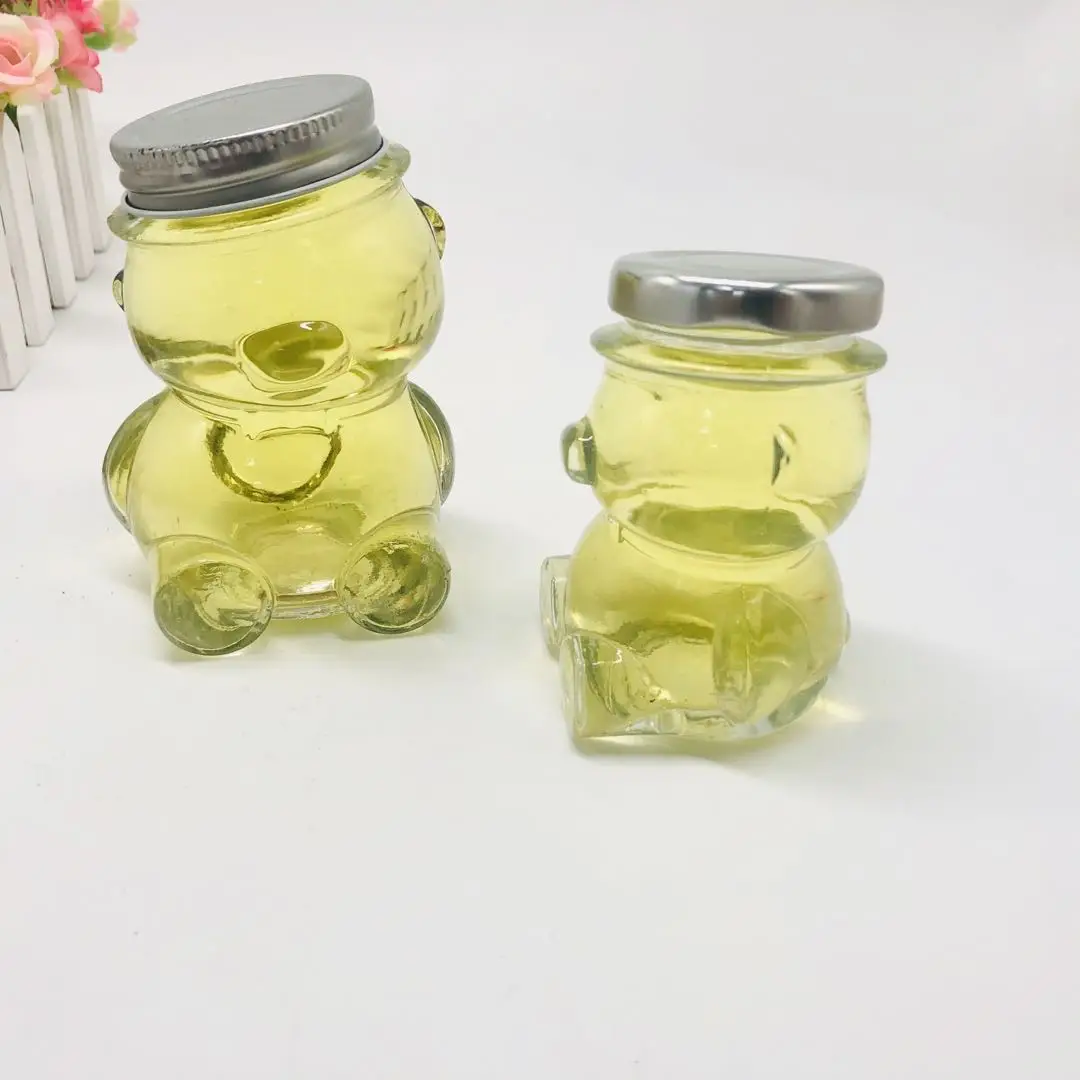 Unique Design Animal  Bear Shape Glass Container Honey Jar Pot Jam Sauce Food Packing Bottle with Screw Lids