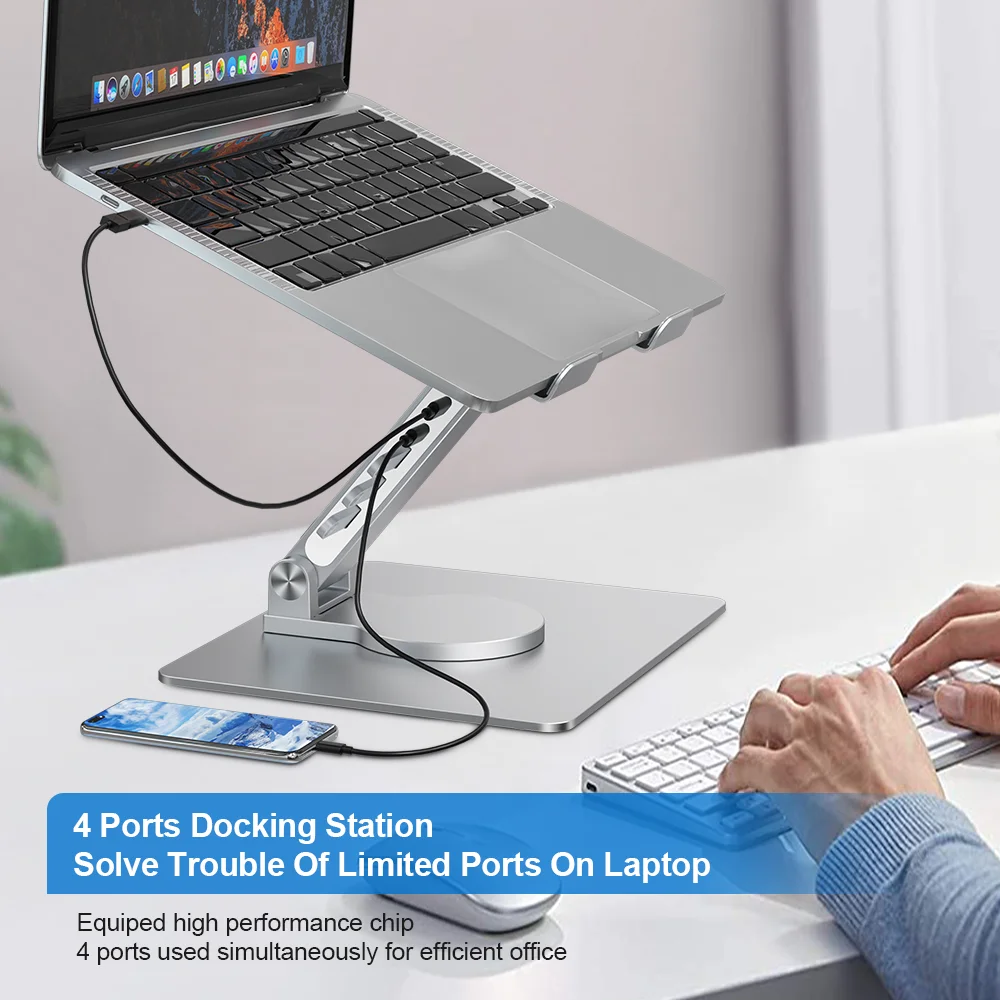 USB HUB USB3.0*4 5Gbps with Adjustable Laptop Stand,foldable Aluminum Computer Holder Compatible with Laptop and Tablet