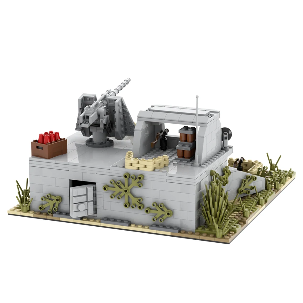 928PCS MOC5061 Military Battlefield Bastion Earthbags Bricks Conceal Cannons Attack Scene World War II Building Blocks Kids Toys