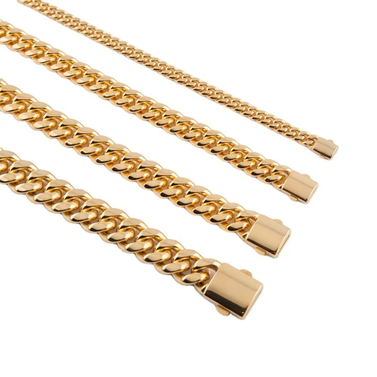 6-12mm silver gold plated chains jewelry round curb cuban link chain necklace with oval clasp