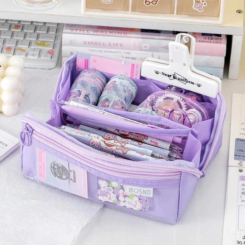Large capacity schools & Offices cartoon style cute latest pencil bag custom fabric cloth pencil case box for student