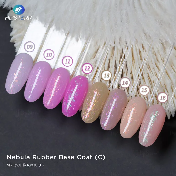 Hipsterr 8ML 15ML 1KG Hot Popular Hard Gel Base New Nebula Glitter Rubber Base Coat  Spring Collections Glitter Base Gel