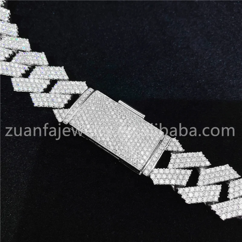 Sterling Silver 925 Lab Diamonds Mens Cuban Necklace Iced Out Hip Hop Moissanite Cuban Link