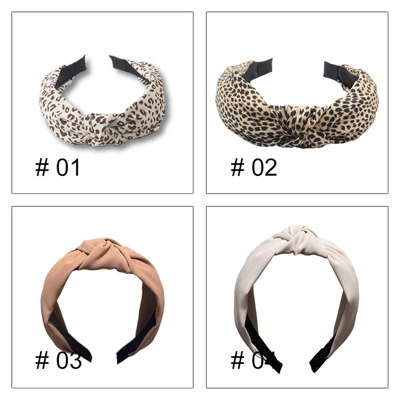 Korean Headband Hair Accessories Solid Color Fabric Knotted Headdress Retro Leopard Print Wide Brim Outgoing Hair Band For Girls