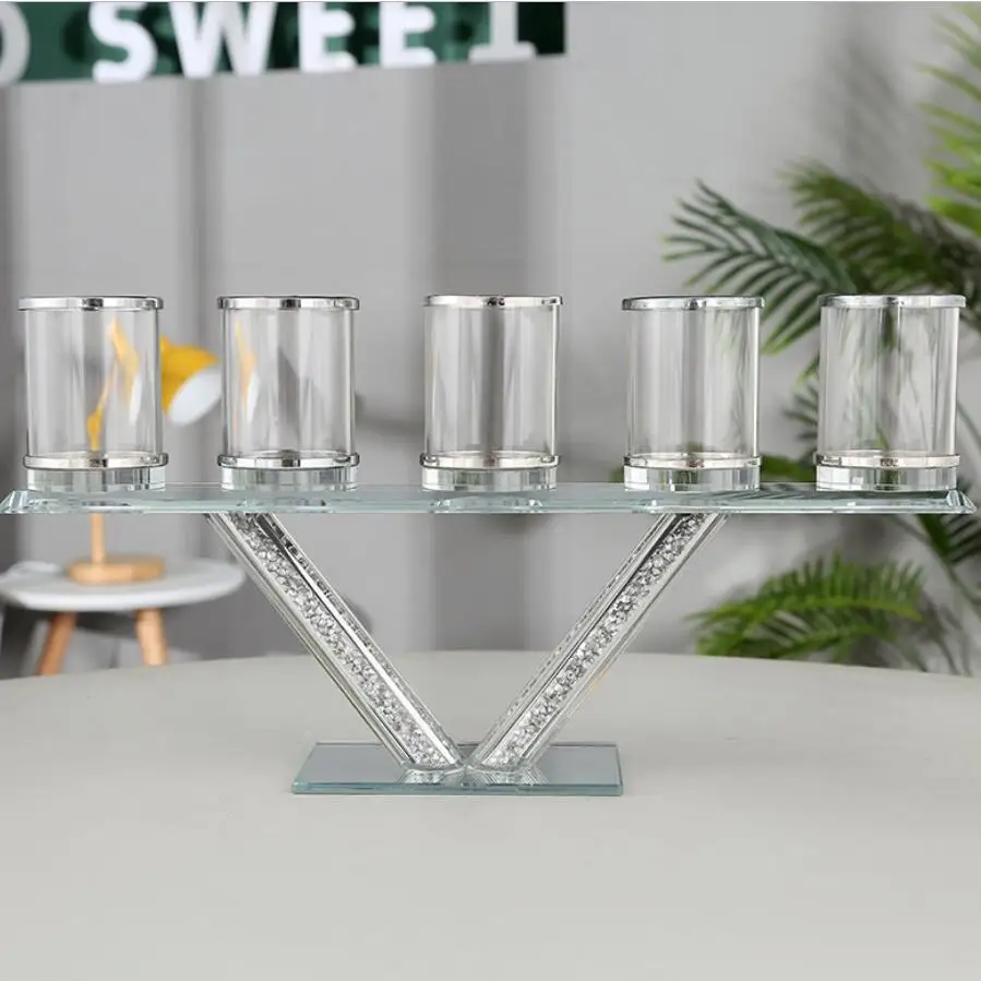 Custom dinning room Romantic table decorative votive candle holder 5 arms crystal candelabra