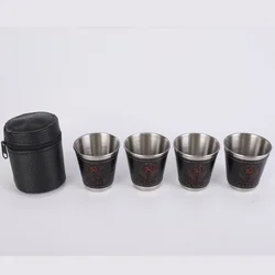 hot selling 4pcs a set 70ml  stainless steel wine glass shot glass cup with leather bag