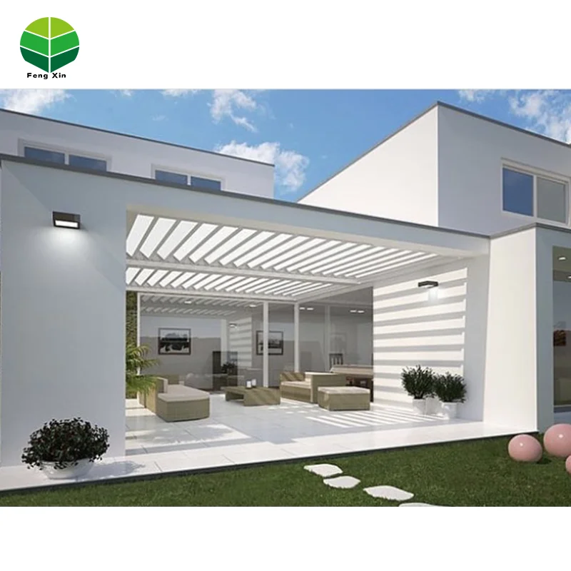 Electric Garden Covers Adjustable Grey Pergola Luxury Louvre Gazebo Pergola Aluminium Outdoor With Led Strip Lights