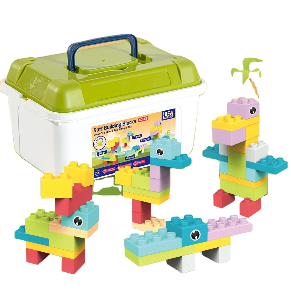 36~127 Pcs Soft Building Block Set OEM ODM TPR Not Easily Deformed Rainbow Baby Building Block Toy Set with Box for Kindergarten