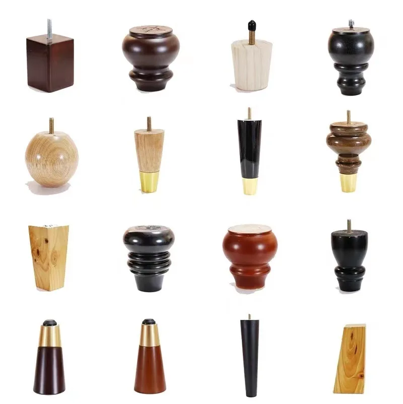 table legs wood Oak furniture Wooden legs Coffee Round wood Table Legs with brass feet for table furniture