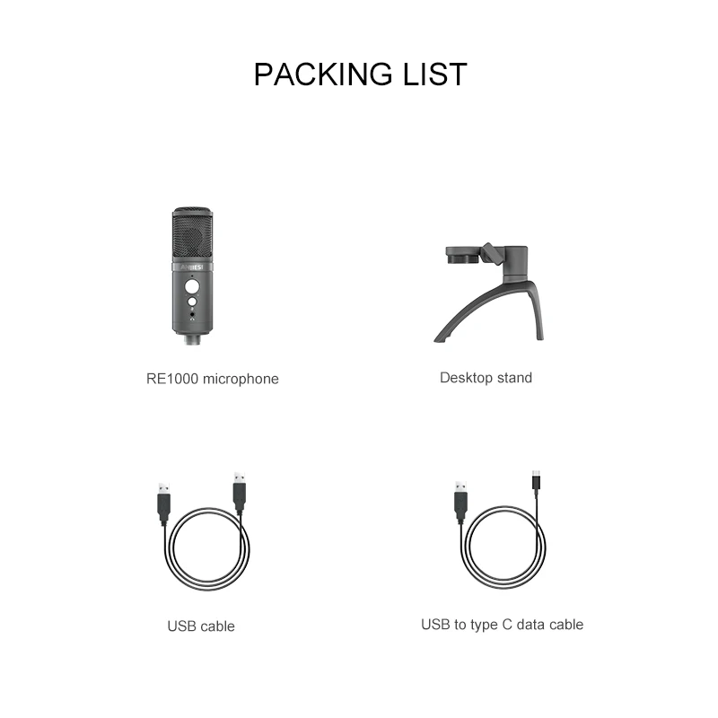 Live Broadcast Microphone usb desktop microphone With Mic Stand For Sound Recording Podcast Studio Condenser Microphone