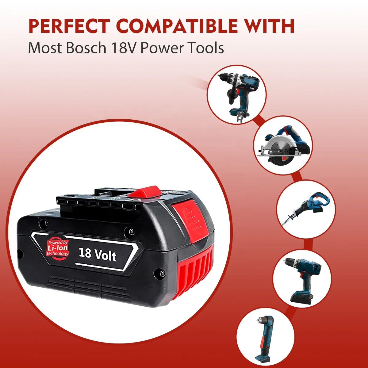 18V 3000mAh Indicator Light Rechargeable Li-ion Battery 18V Wholesale Power Tool Backup 3.0A Bosch Replacement BAT609
