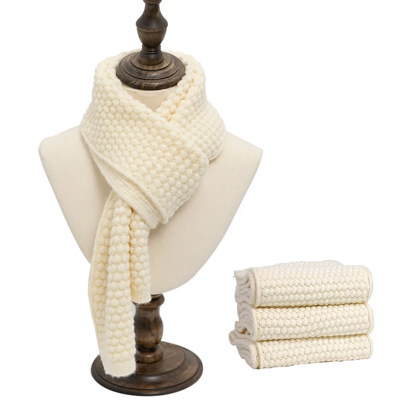 Wholesale Fashion Girls Warm Cozy Wrap Neck Solid Colors Thick Pearl Scarves Knitted Winter Scarf