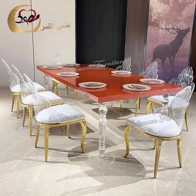New design wedding tables red MDF banquet clear acrylic table legs