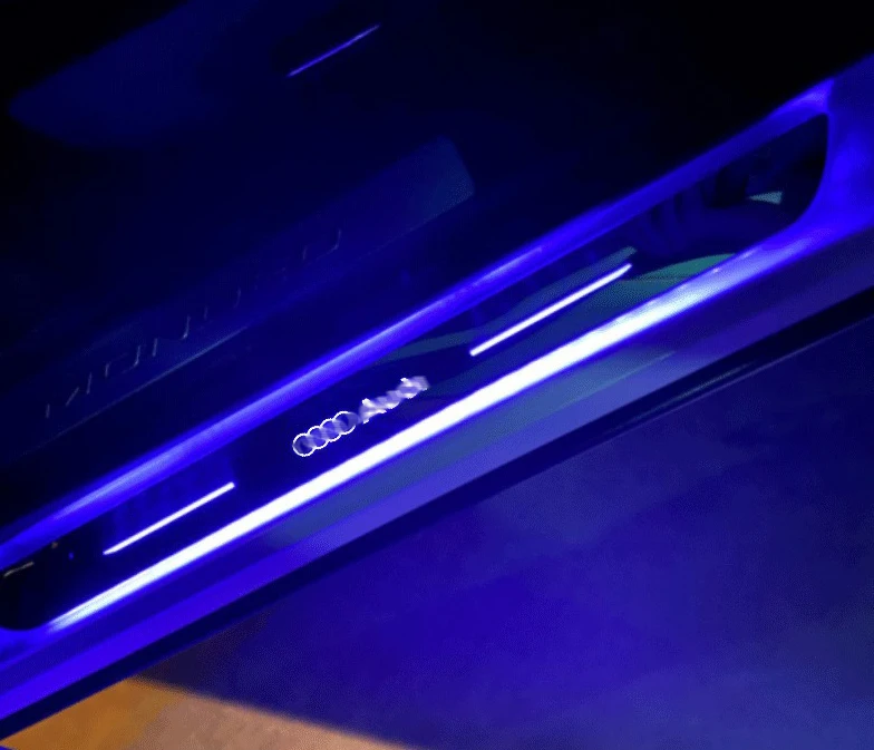 LED Illuminated Car Door Sill Scuff Plate with Customizable RGB Colors and Rechargeable Battery LED Lighted Logo Welcome Pedal