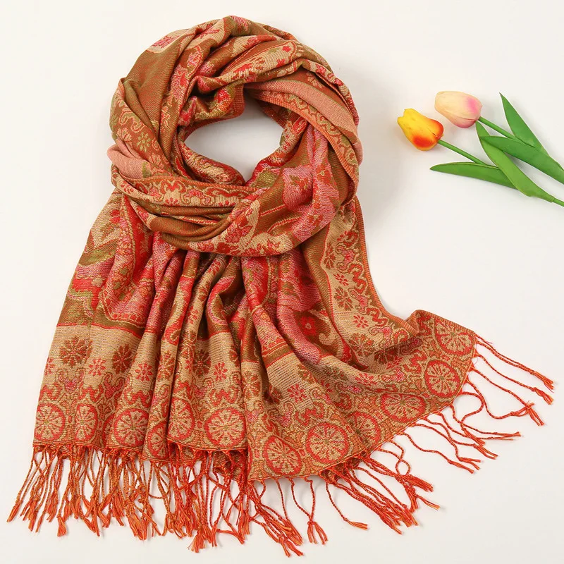 2024 New design Fashion Warm Winter Pashmina Shawl Flower Embroidered Tassel Scarf Cashmere Scarves Hijab Pashmina