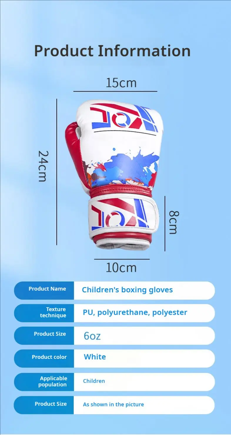 Kids Boxing Gloves Children Youth Punching Bag Kickboxing Muay Thai MMA Training Sparring Gloves Boxeo Muay Thai 6oz white