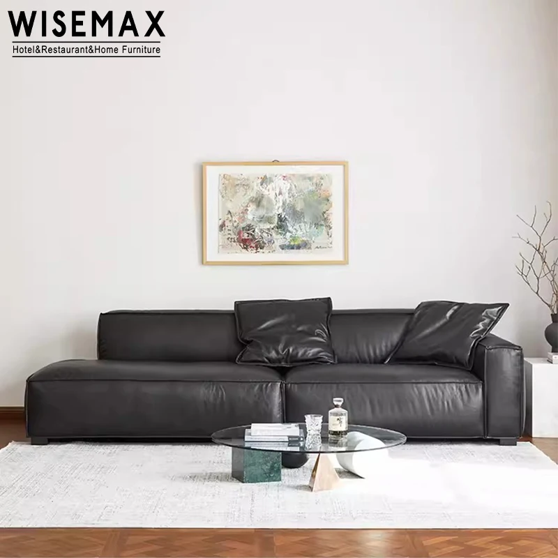 WISEMAX FURNITURE Light luxury design living room sofa sectionals pine wood frame real leather fabric 4 seats home modular couch