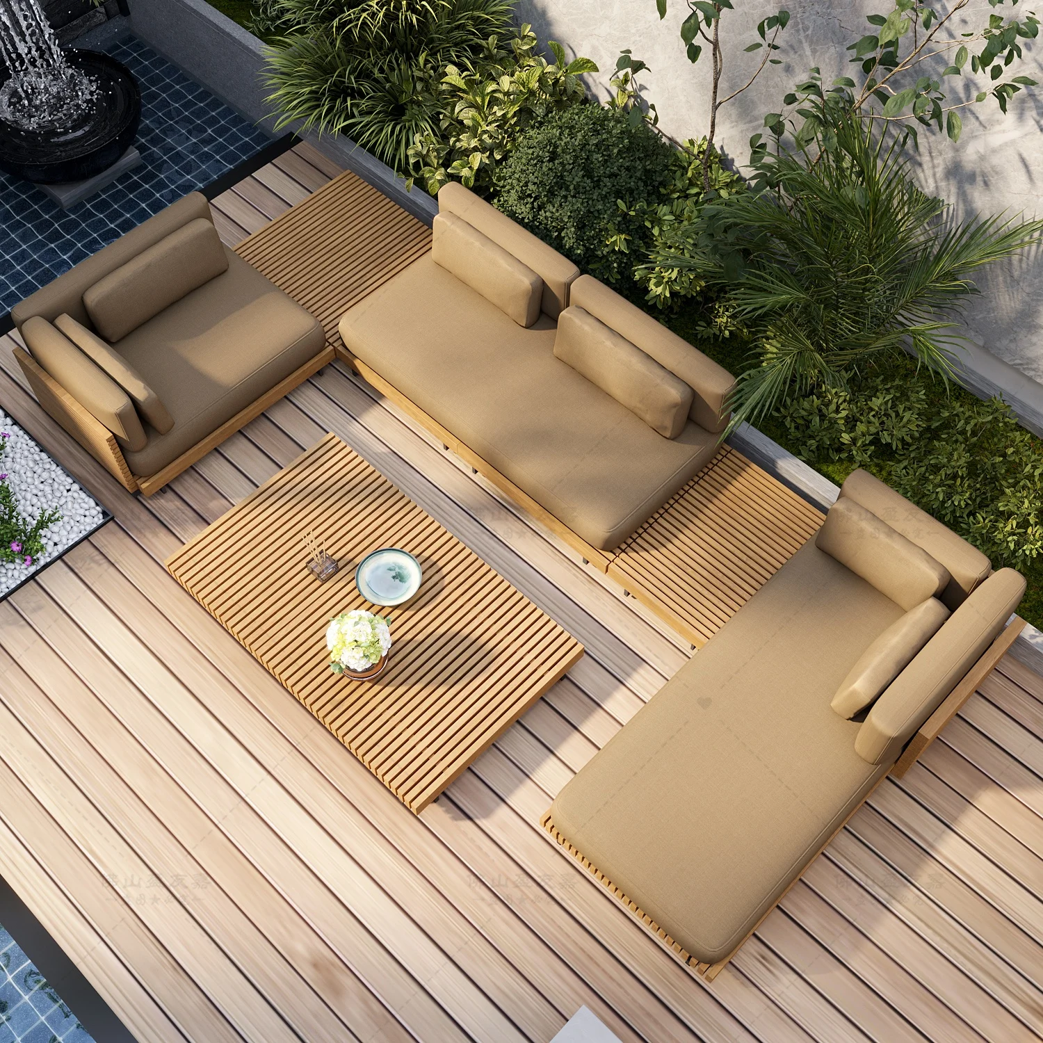 Hot Selling Luxury Garden Furniture Outdoor Teak Wooden Sofa set Factory Customized Patio Furniture