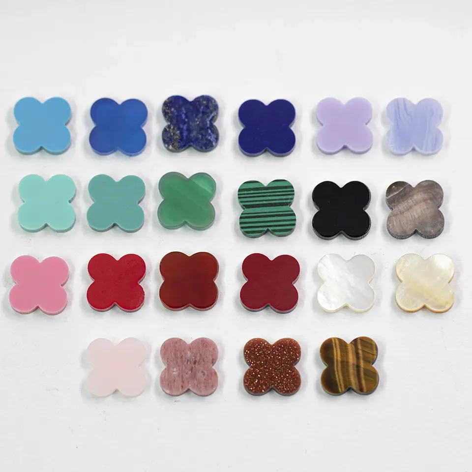 Wholesale Natural Agate Turquoise Mother of Pearl Tiger Eyes Malachite Four Leaf Clover Stone For Jewelry Making