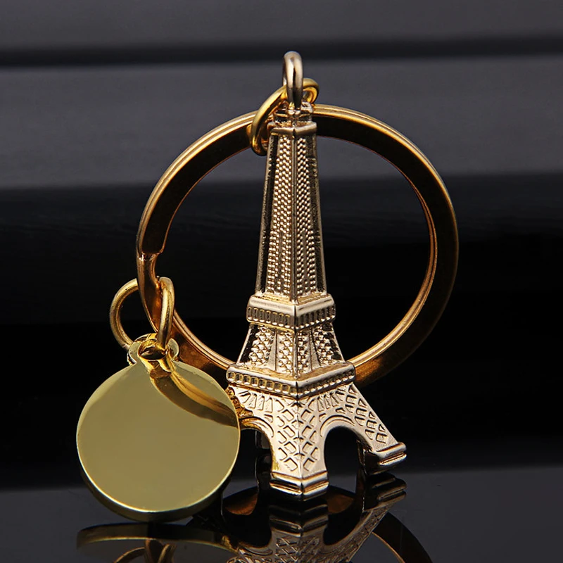 
Hot Sell Creative Vintage Zinc Alloy Paris Tour Eiffel Tower Keychain Custom Logo Laser Name Keychain For Souvenirs 