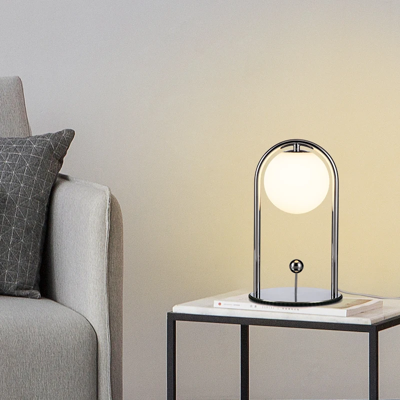Elegant Glass Shade Globe Table Light Ambient Accent Moon Lamp Dimmable Bedside Night Light Small Lamp Modern LED Table Lamp