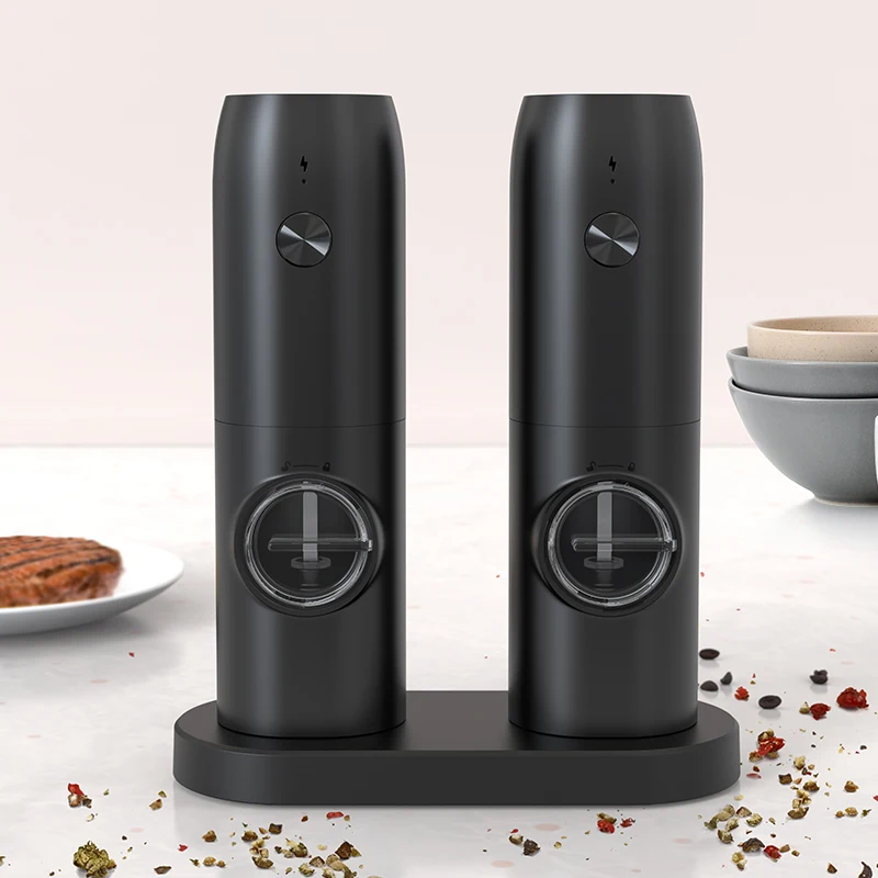 Best Selling Stainless Steel Rechargeable Custom 2PCS Set Gravity Electric Salt And Pepper Grinder Set With Charging Base