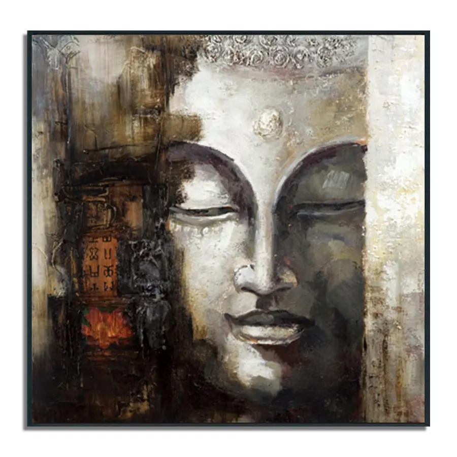 Original Art Factory Best Selling Modern Buddhism Portrait Canvas Painting 3D Gray Buddha Head Posters Hotel Home Wall Decor