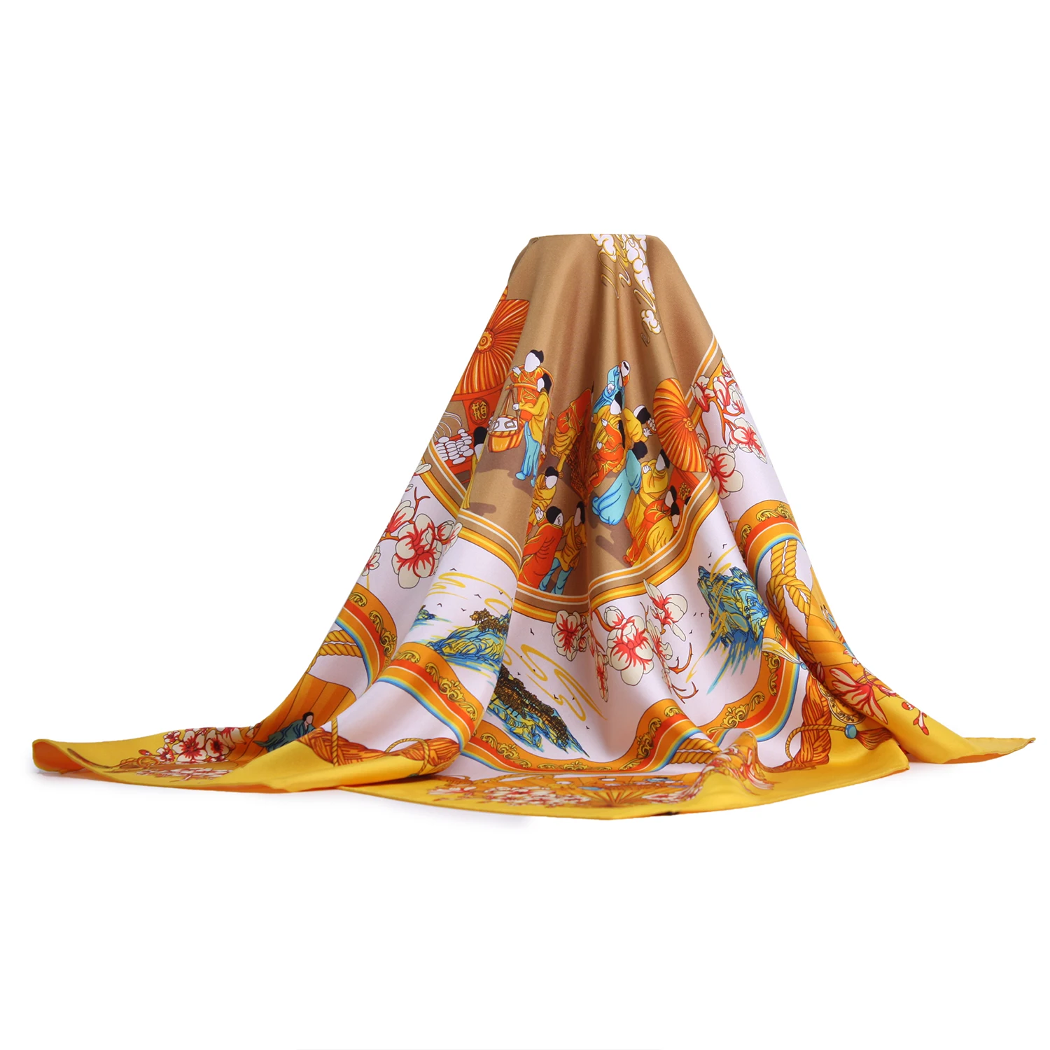 Exquisite Workmanship 16MM 90*90 Large Real Silk Scarf Clear Texture Digital Printing Colorful Square Silk Head Scarves For Gift