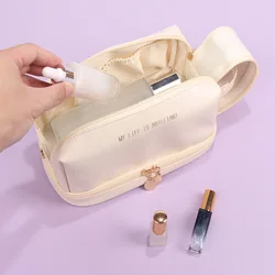 2023 new Large travel Makeup Bag Double Layer Cosmetic Bag for women with Brush Holder Portable Water Resistant Leather Skin