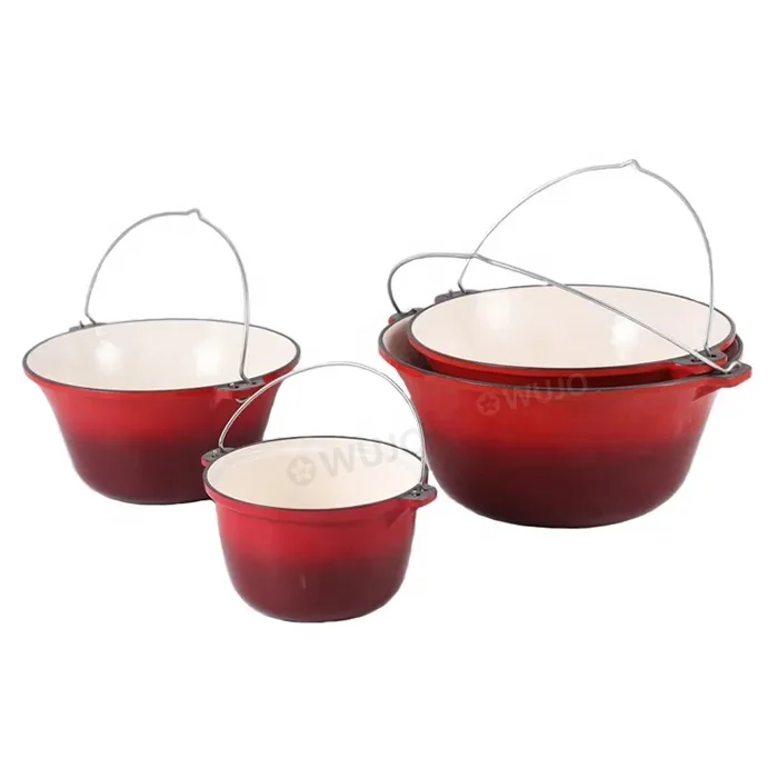 Camping Heavy Duty Cast Iron Potjies Pots Red Enamel Cast Iron Potjie Pot