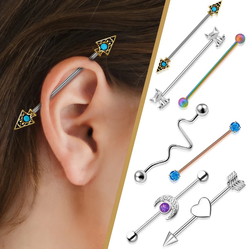 2022 lead the stainless steel cool industrial barbell ear bar piercing cartilage earring shipping box jewelry wholesale