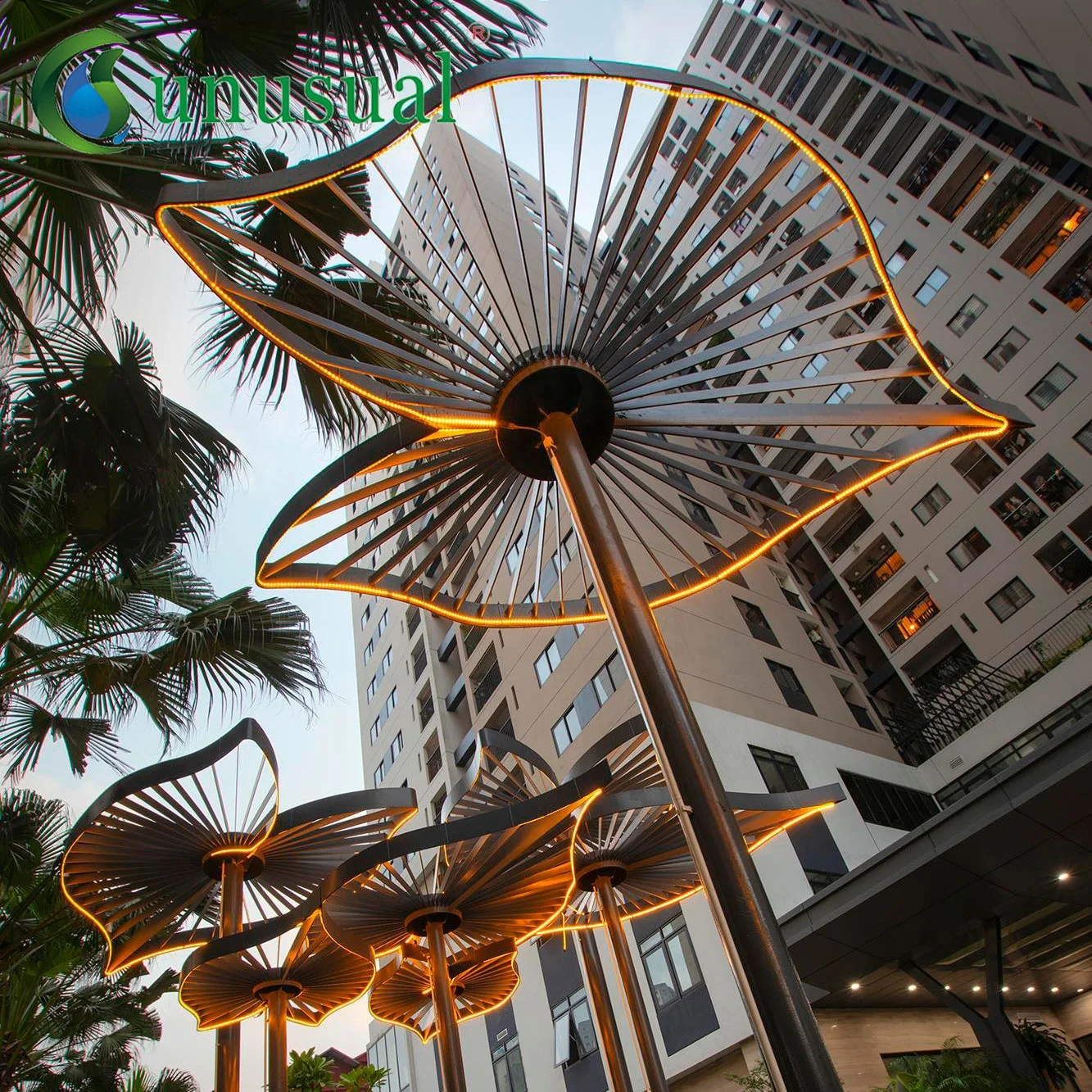 IP65 leaf sculpture solar  modern 3d plants led decoration artist new type fashion outdoor landscape lamp motif tree lighting