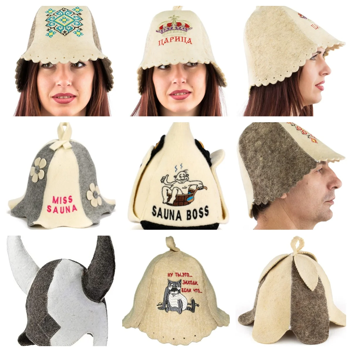 wholesale top quality 100% wool felt sauna hat/cap for Russia Bath and Banya Hat