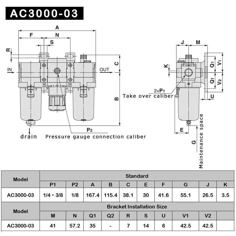 AC Series 2000-02 5000-10 F.R.L Combination Air Source Treatment Unit Air Compressor Filter Pressure Regulator Lubricator