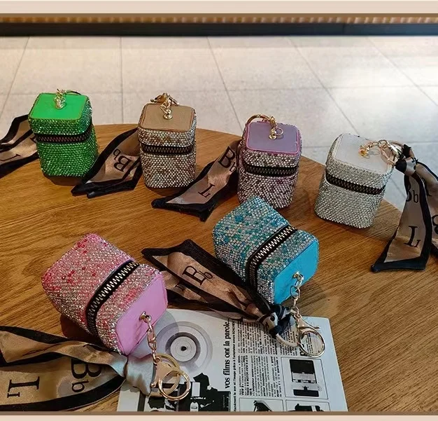 Luxury Bling Diamond Rhinestone Wireless Earphone Storage Case Headphone Case Mini Creative Headphone Organizer Earphone Bag