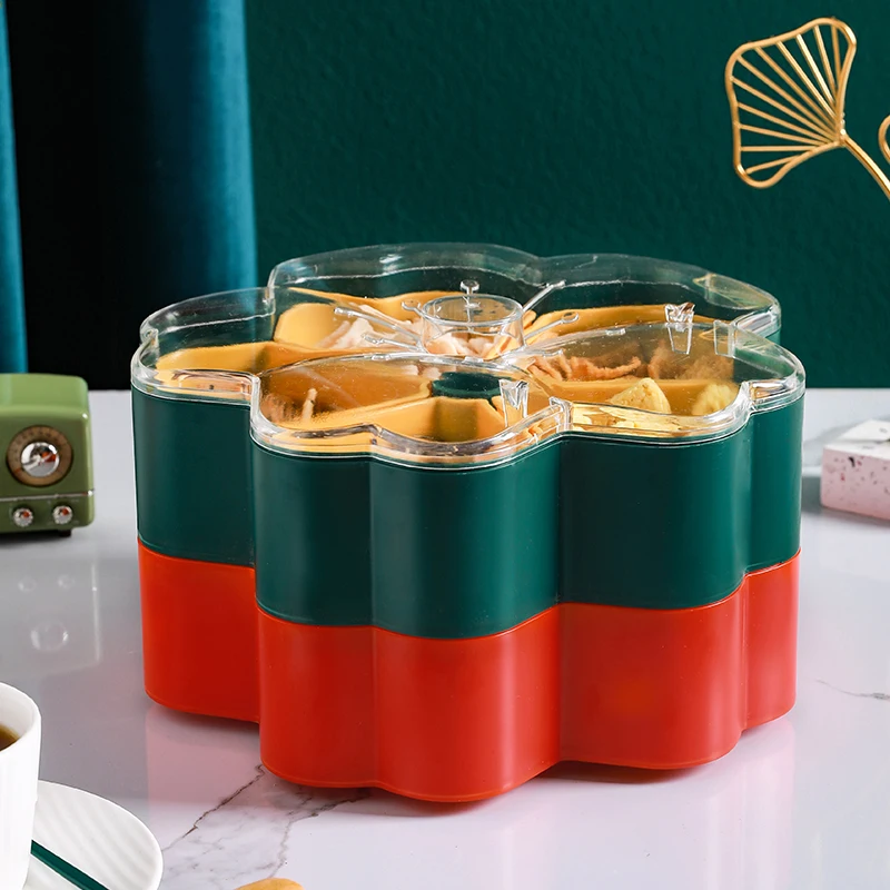 Double Layer Rotatable Flower Candy Box Cookie Storage Biscuit Dispenser Flower Fruit Plate Candy Storage Box