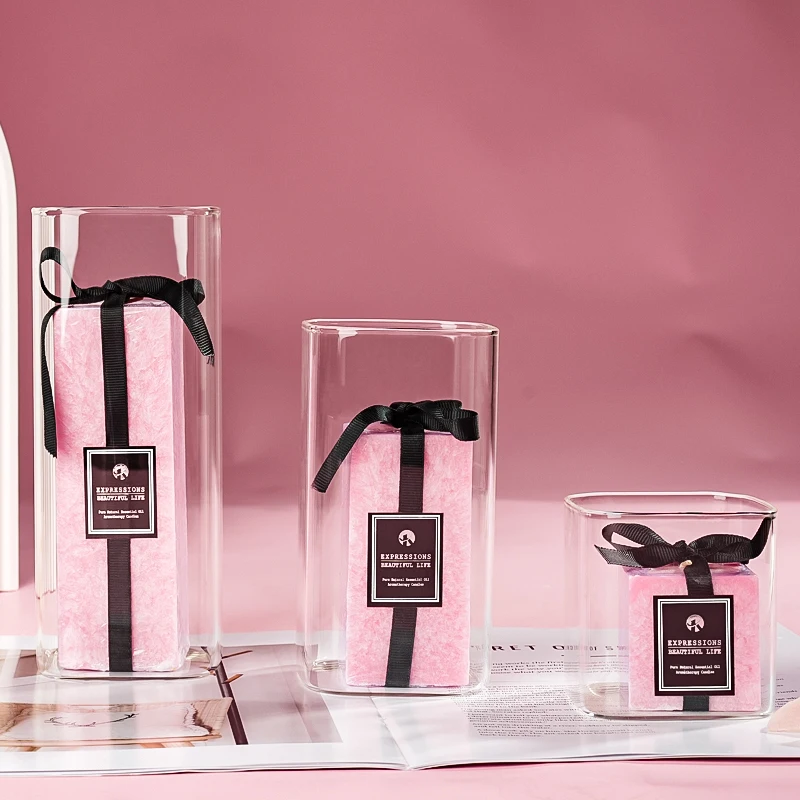 Luxury Scented Candles In Glass Jar Candle Vase Glass Cylinder Square Candle Cover Vessel Glass Jar