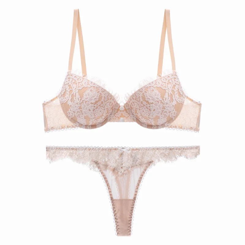 Big Brand Sexy Lace Push Up Bra And Thong Set Underwear Ladies Bra And T Back Women Panties Set