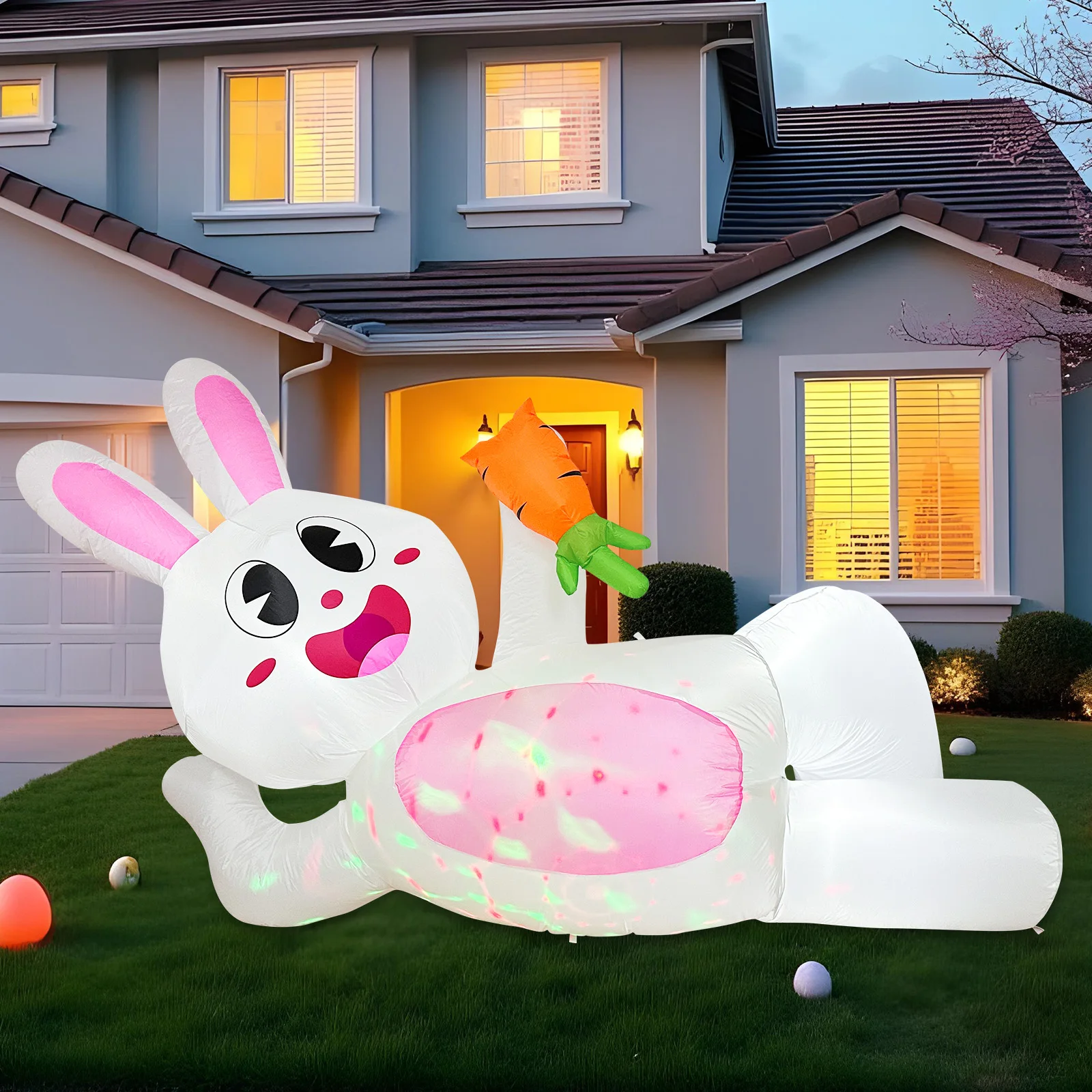 Ourwarm 8FT Easter Inflatable Lying Light Bunny Party Outdoor Decoration