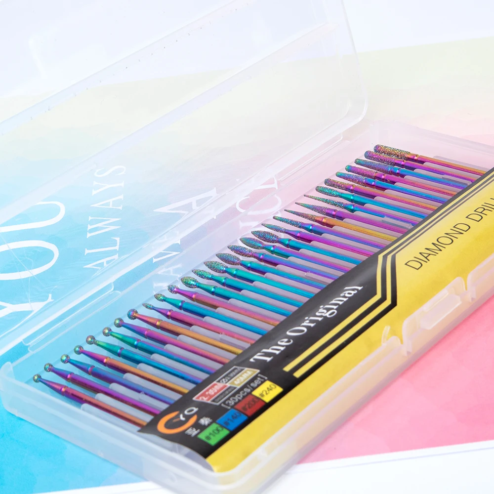 Набор радужных сверл для ногтей Алмазный маникюрного аппарата пластиковая коробка Yaqin инструменты 100 шт. с сертификатом CE