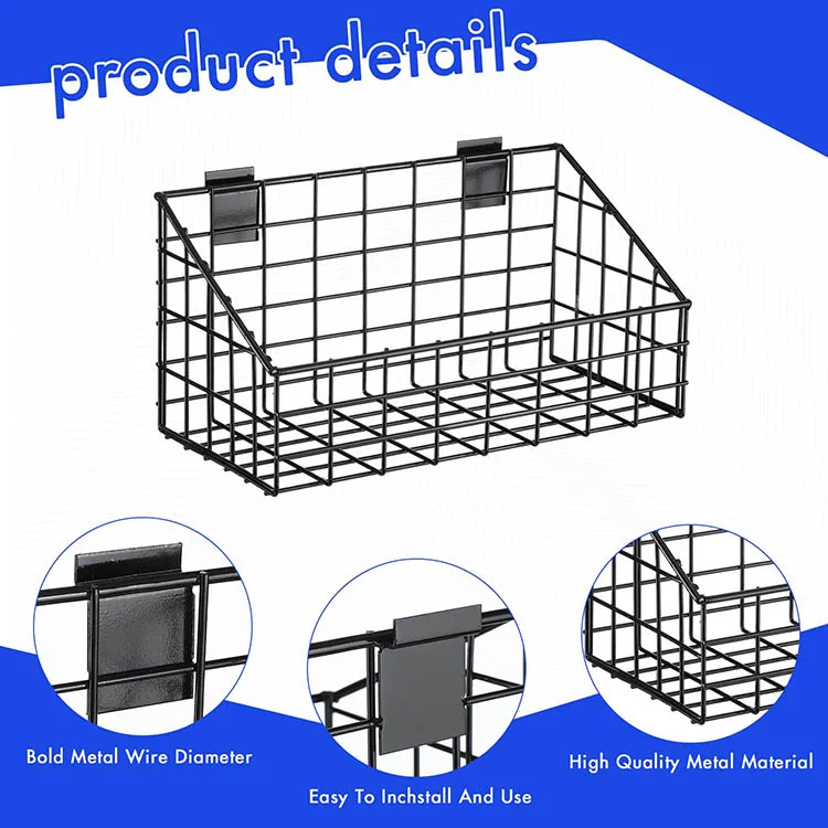 JH-Mech 4 Pack Slatwall Basket For Garage Storage Display Organizing On Slatwall Multi Size Beveled Metal Wire Storage Basket